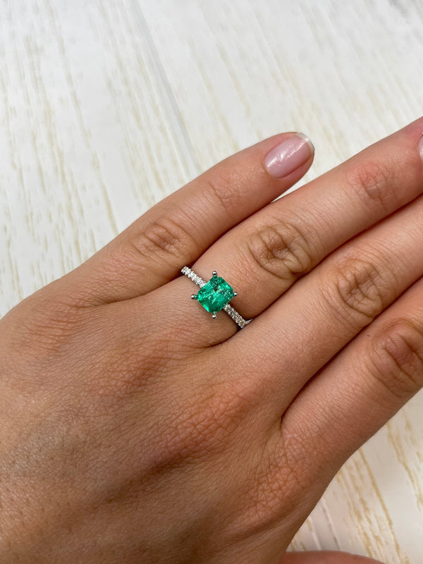 1.20 Carat 7x6 Yellowish Green Natural Loose Colombian Emerald- Emerald Cut